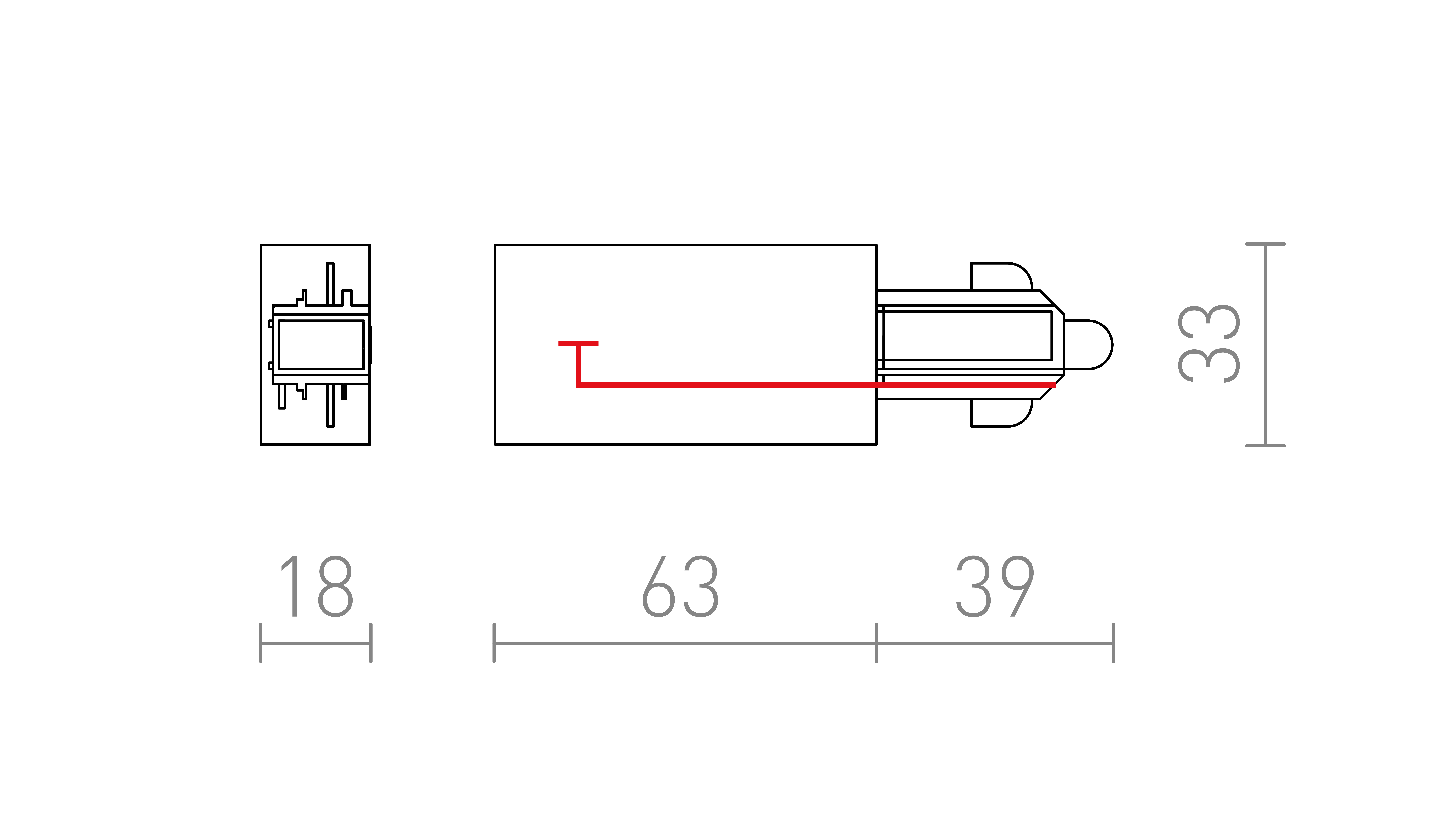 Termék vázlat – LEDRA 1F bal tápcsatlakozó fehér 230V