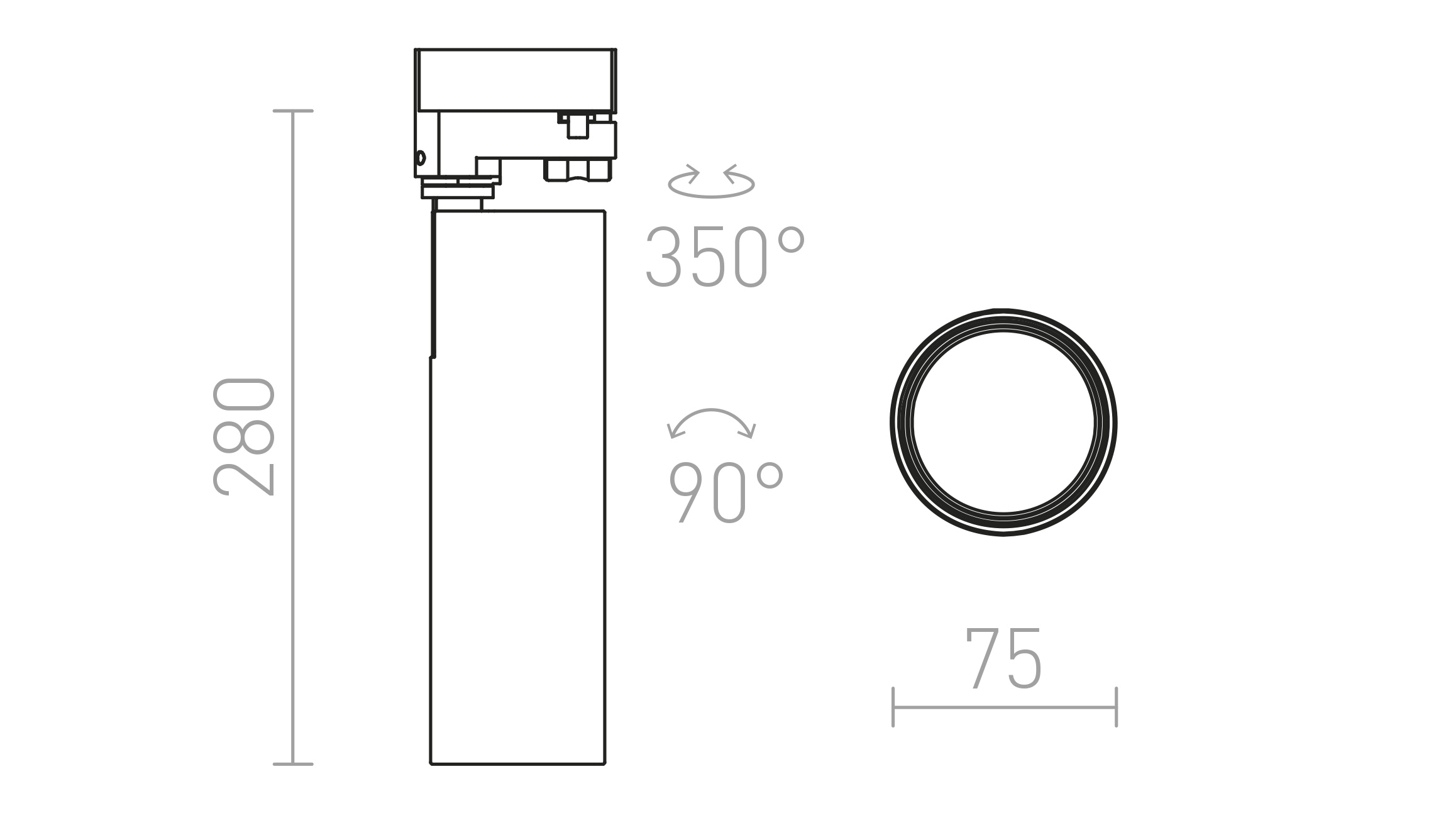 Termék vázlat – LEDRA BAHIA háromáramkörös sínre fehér 230V LED 28W 38° 3000K