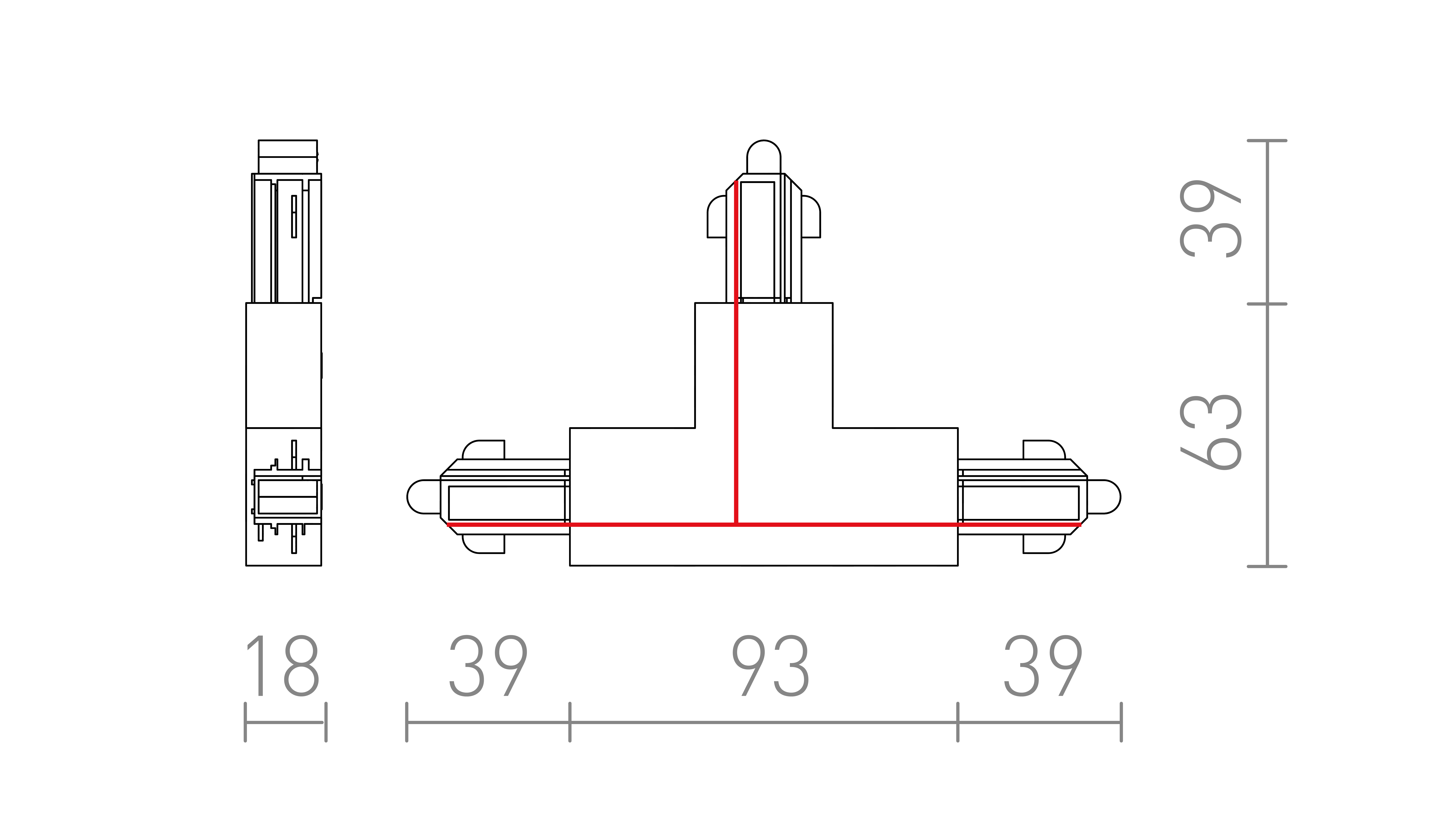 Termék vázlat – LEDRA 1F T bal csatlakozó fekete 230V