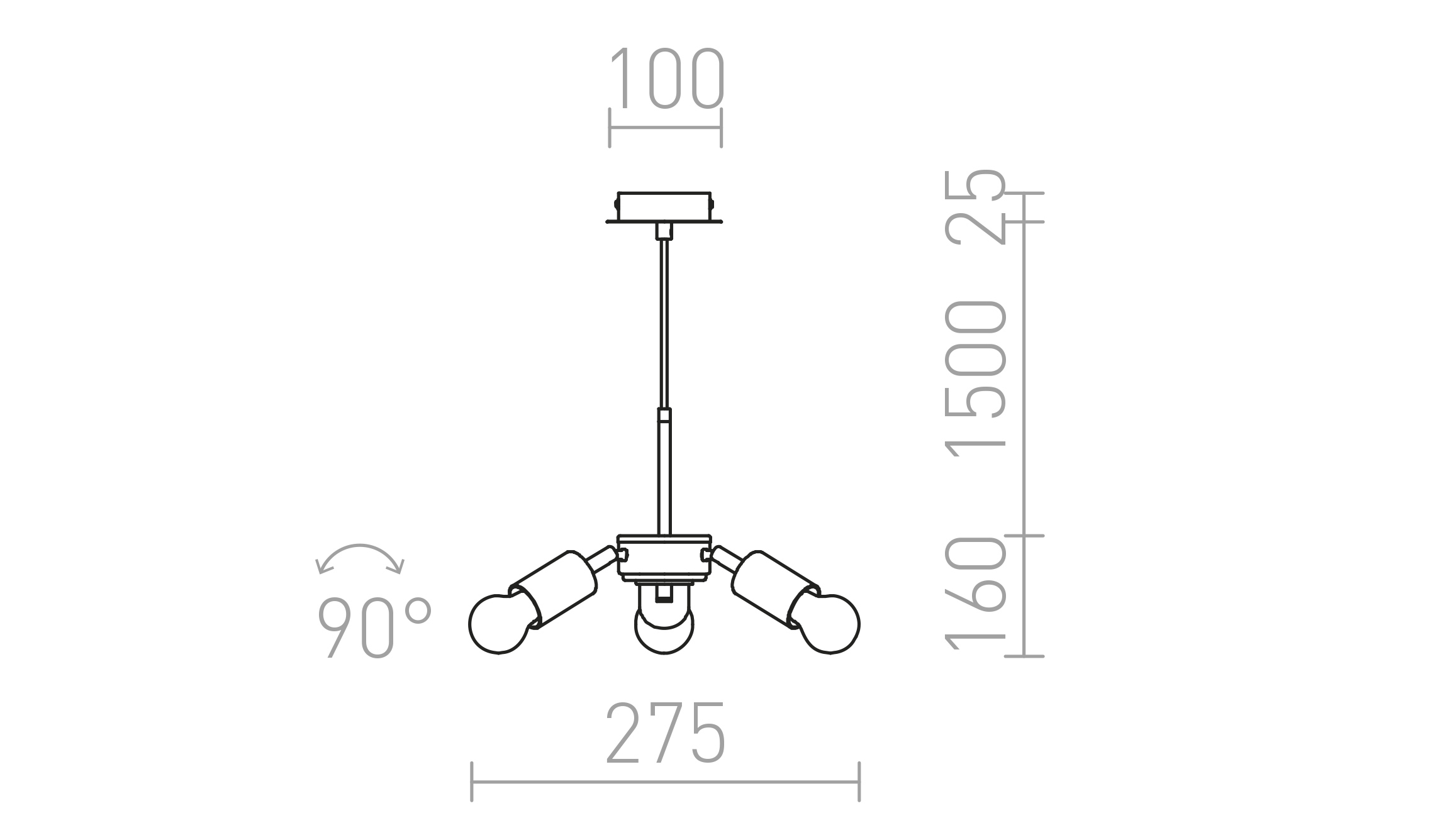 Termék vázlat – LEDRA TRIX függesztő készlet króm 230V LED E27 3x15W