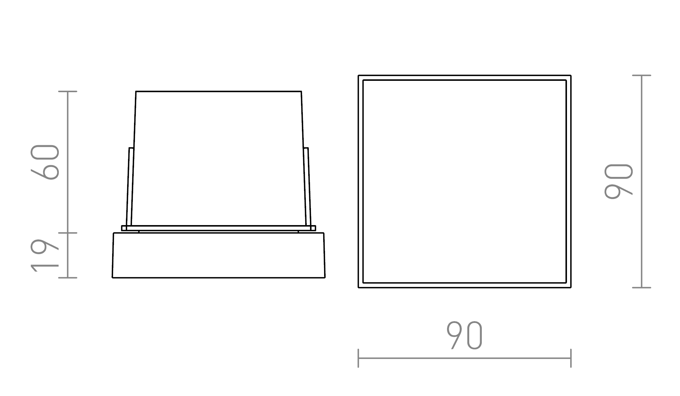 Termék vázlat – LEDRA DEJAVU SQ 9 süllyesztett lámpa fekete 230V LED 3.5W IP65 3000K