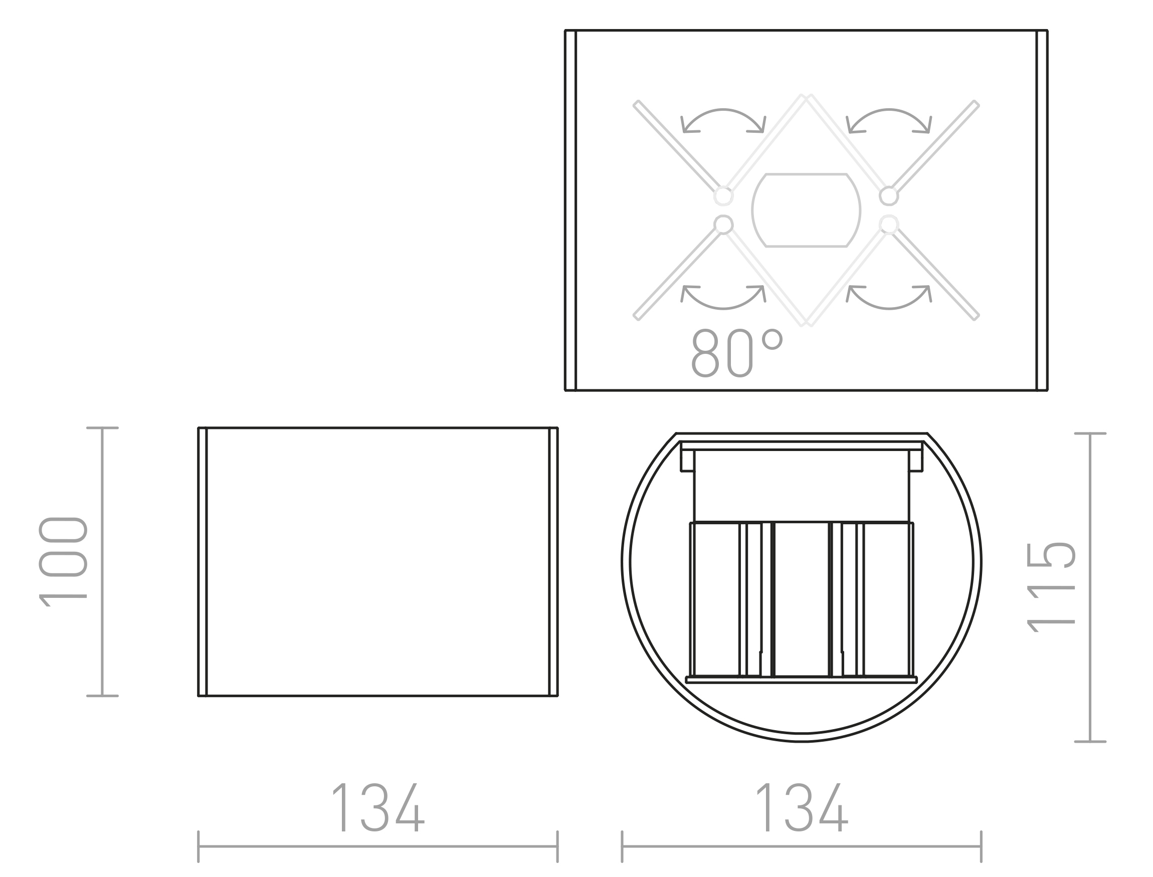 Termék vázlat – LEDRA TITO R DIMM fali lámpa fehér 230V LED 2x3W IP65 3000K