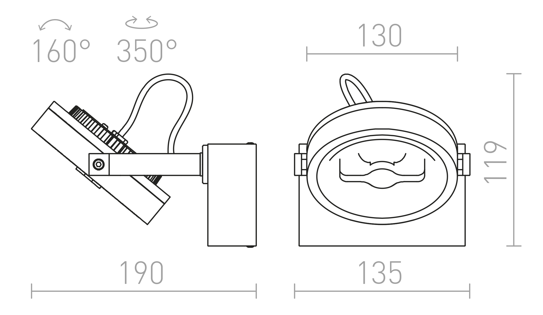 Termék vázlat – LEDRA KELLY LED I DIMM fali lámpa fekete 230V LED 12W 24° 3000K