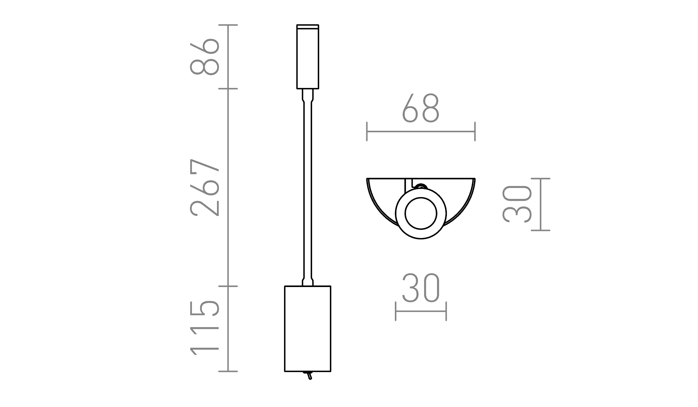 Termék vázlat – LEDRA SHOW fali lámpa fekete króm 230V LED 3W 3000K