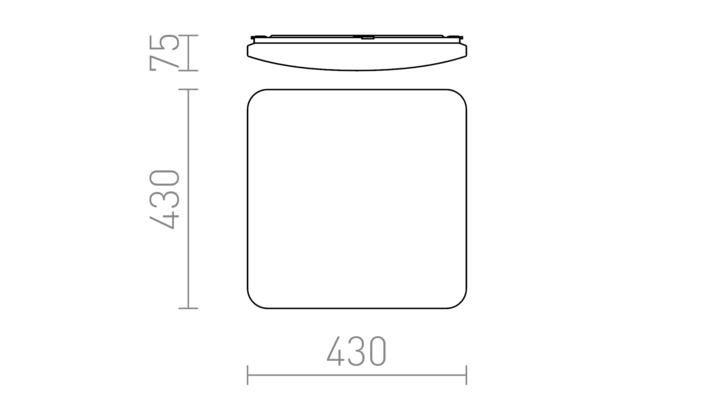 Termék vázlat – LEDRA SEMPRE SQ 43 mennyezeti mozgásérzékelő opálakril 230V LED 36W 3000K
