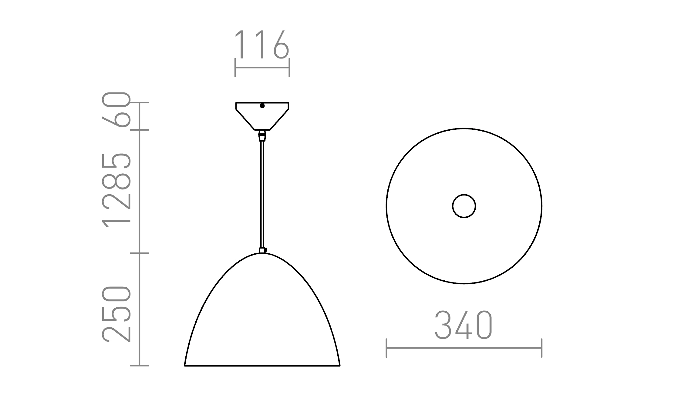 Termék vázlat – LEDRA MERYLYN 34 függőlámpa fekete/fehér 230V E27 28W