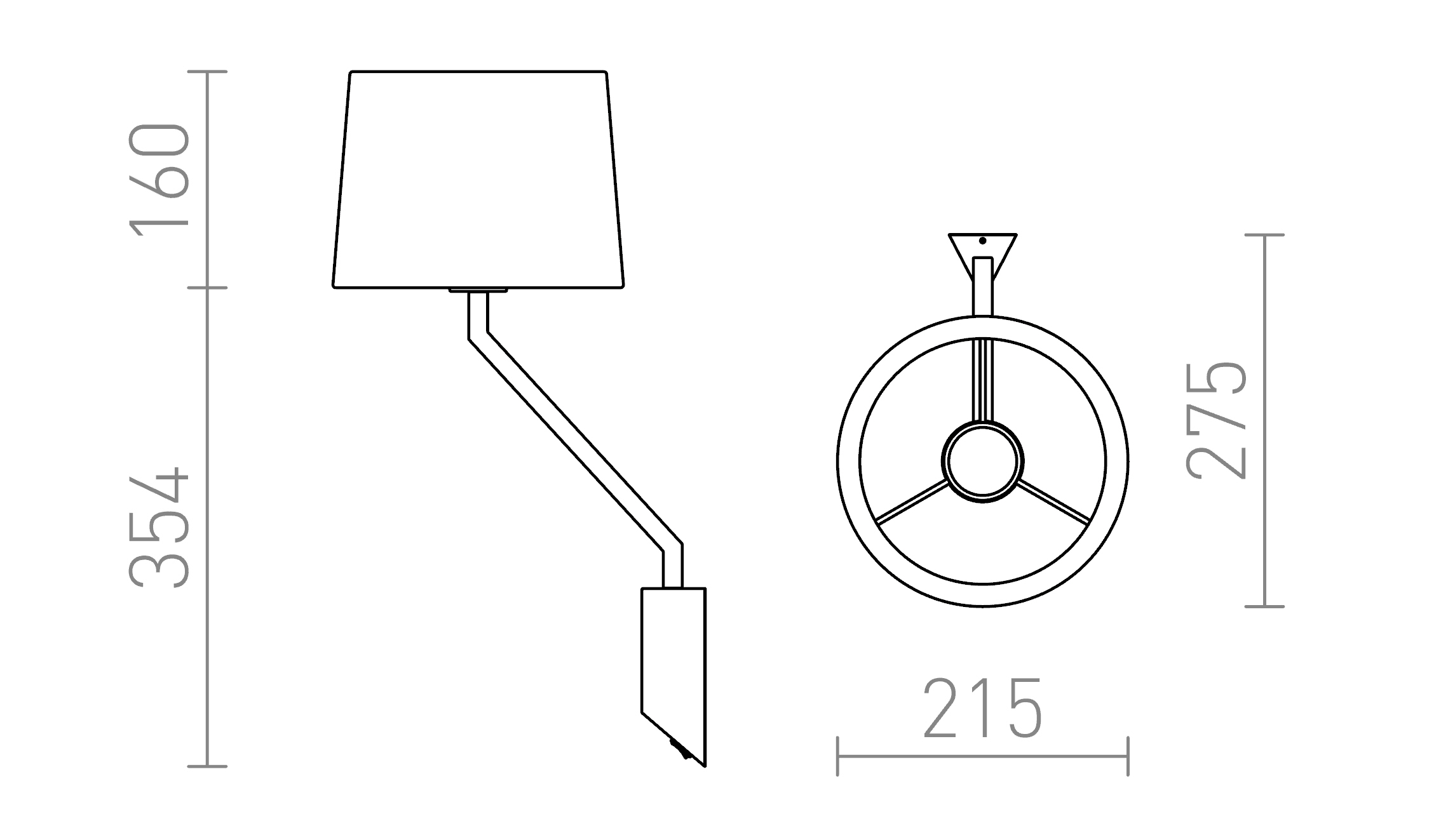 Termék vázlat – LEDRA SHARP fali lámpa fekete króm 230V LED E27 15W
