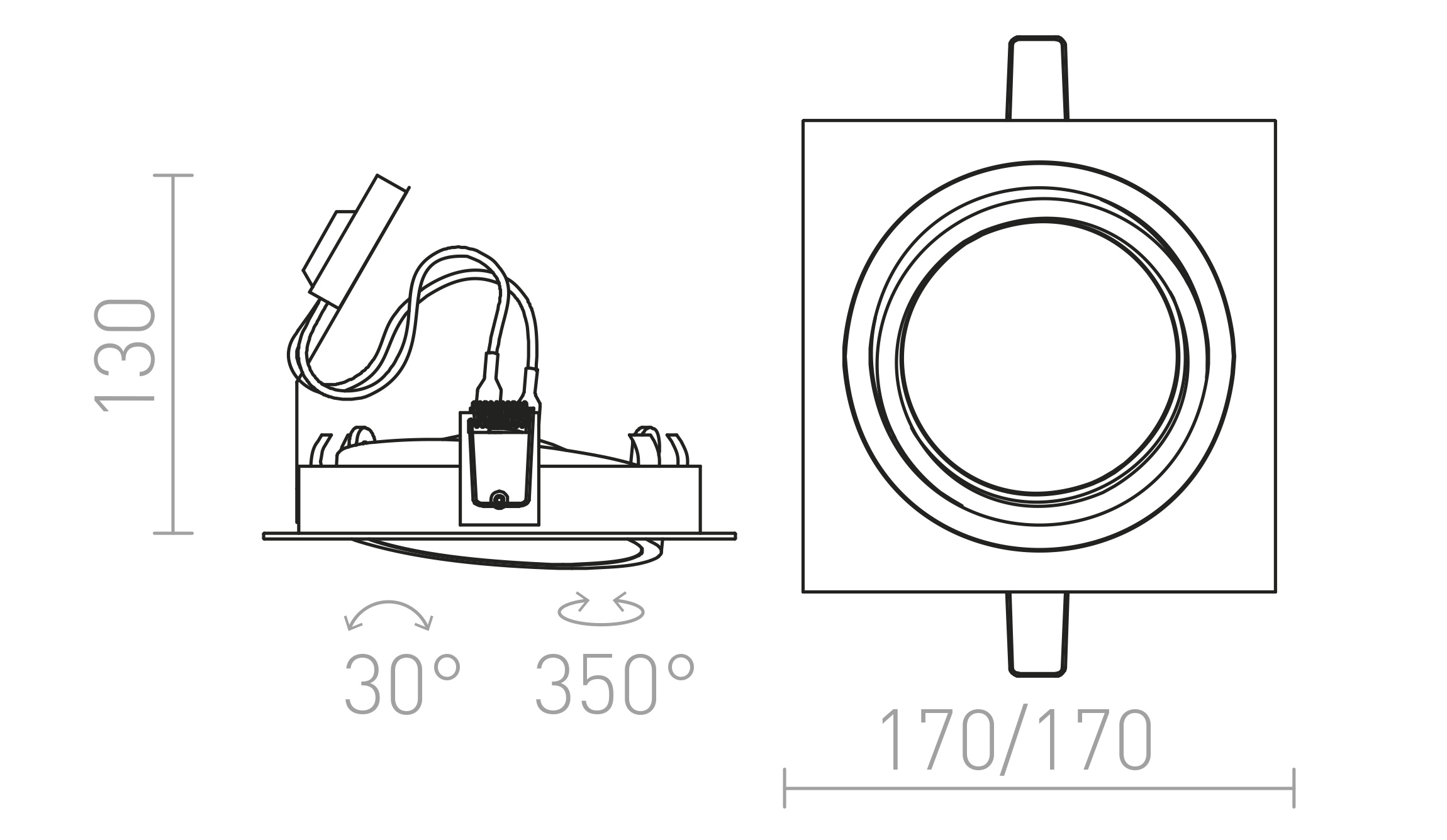 Termék vázlat – LEDRA PASADENA G53 SQ I fekete 230V LED G53 15W