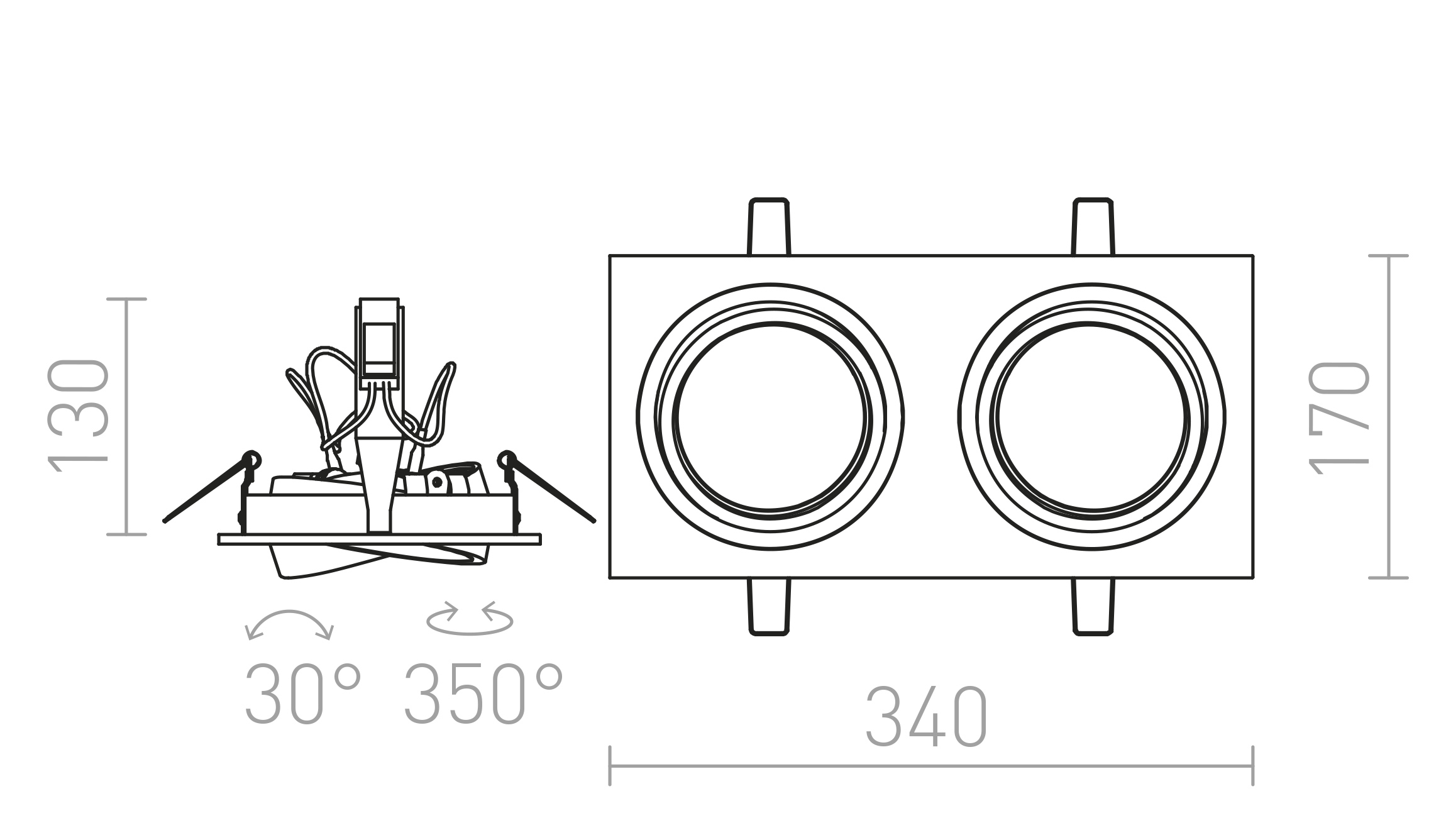 Termék vázlat – LEDRA PASADENA G53 SQ II fekete 230V LED G53 2x15W
