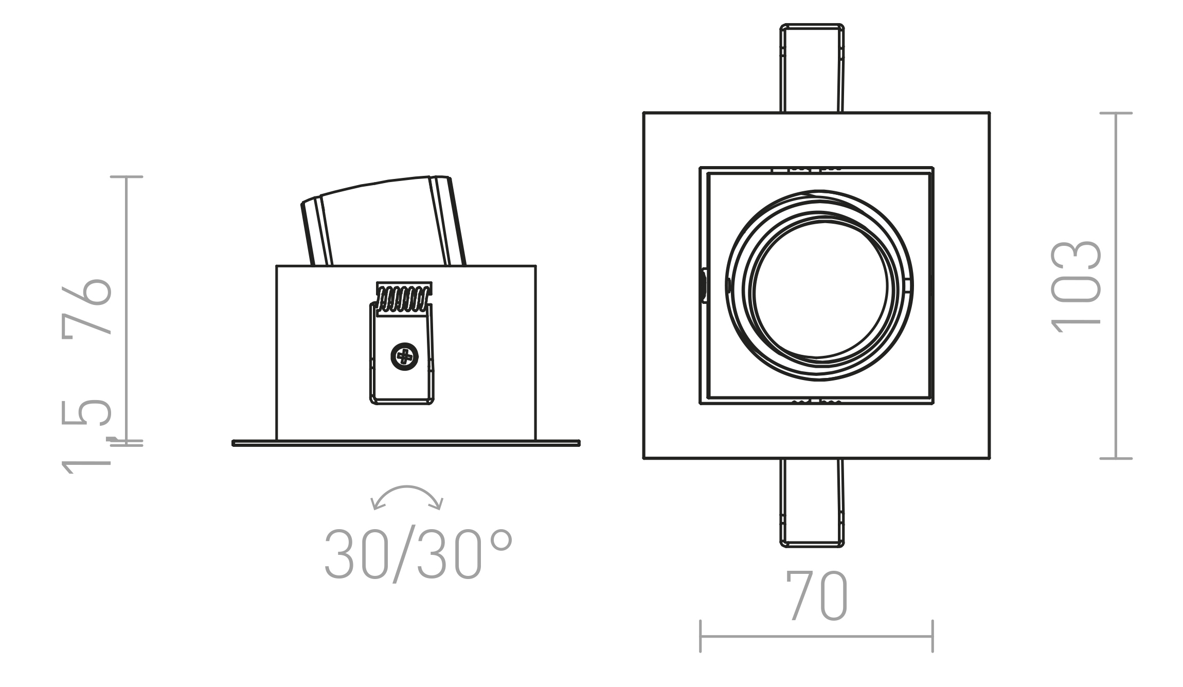 Termék vázlat – LEDRA BONDY I süllyesztett lámpa fehér 230V LED 7W 24° 3000K