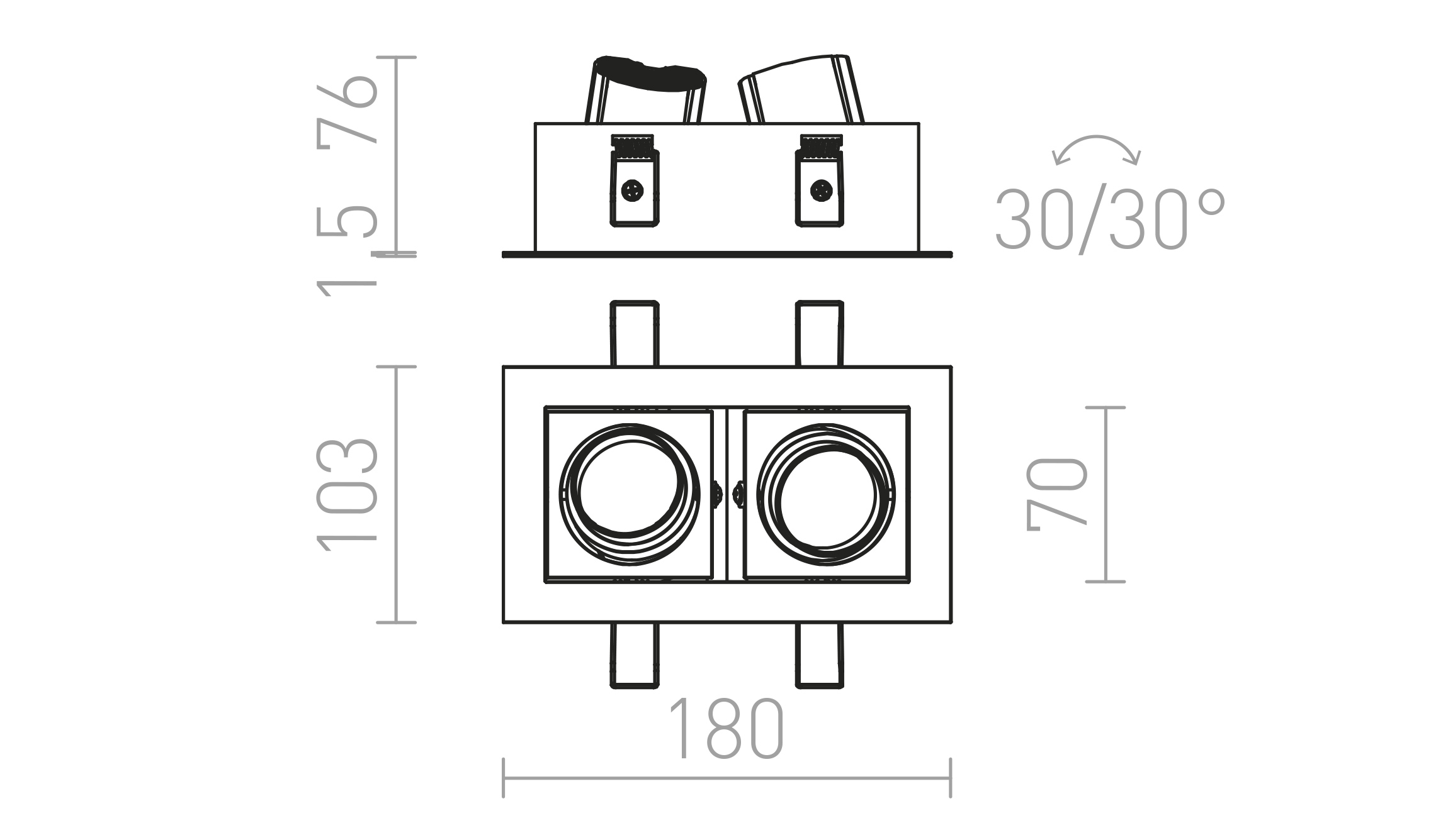 Termék vázlat – LEDRA BONDY II süllyesztett lámpa fehér 230V LED 2x7W 24° 3000K
