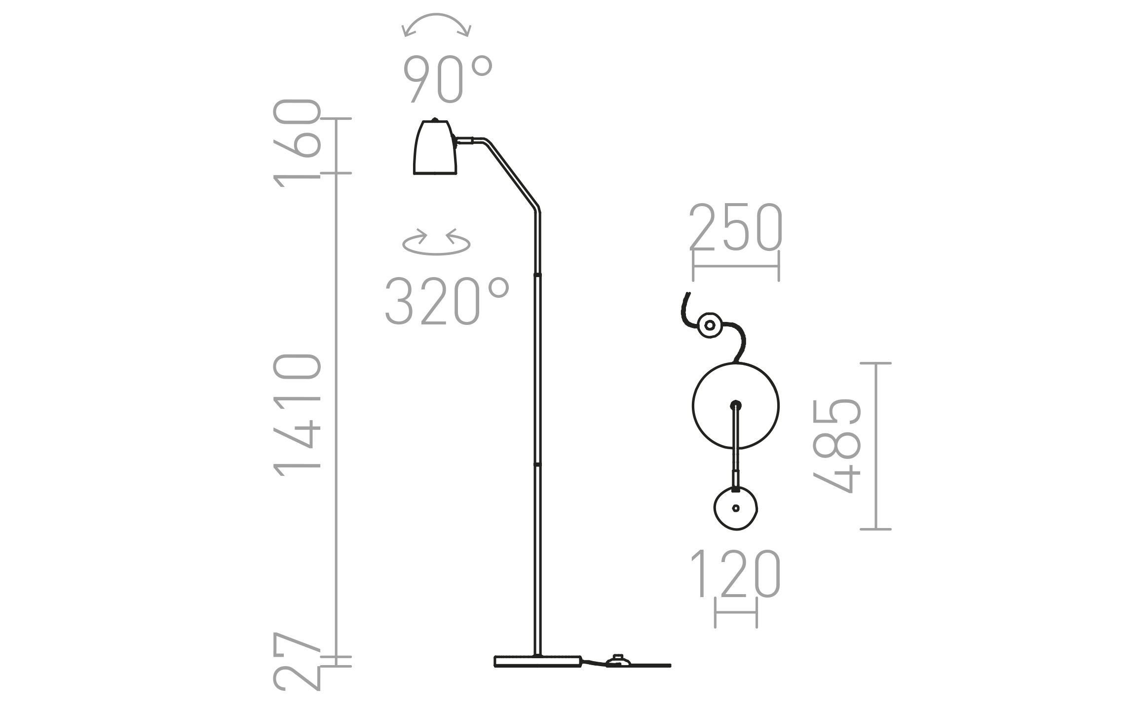 Termék vázlat – LEDRA PRAGMA állólámpa fekete króm 230V LED E27 11W