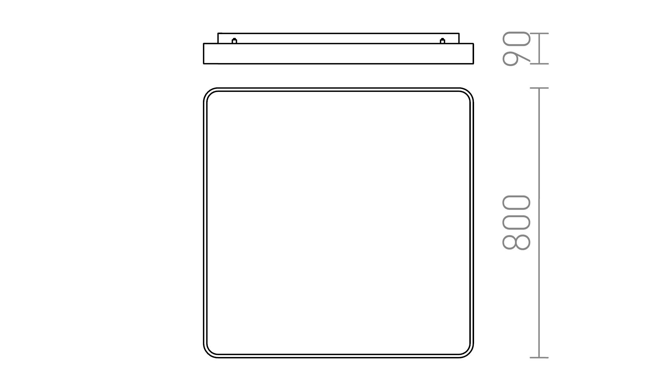 Termék vázlat – LEDRA MENSA SQ 80 mennyezeti lámpa szálcsiszolt alumínium 230V LED 138W 3000K
