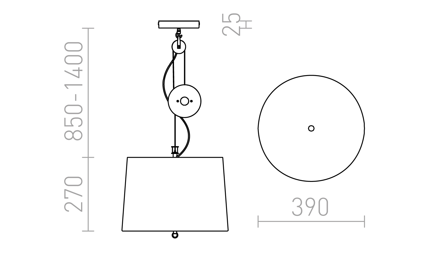 Termék vázlat – LEDRA LEVITA lehúzható függeszték fekete króm 230V LED E27 15W