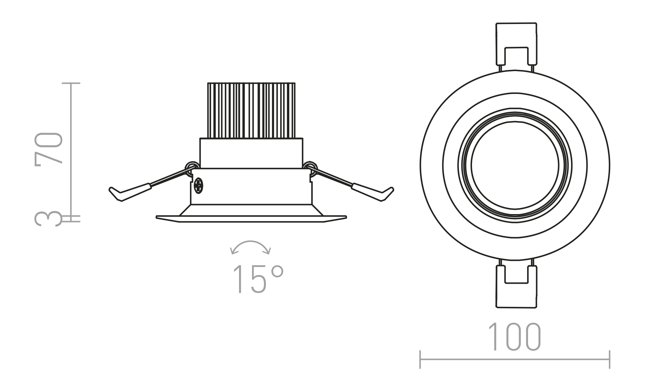 Termék vázlat – LEDRA SPARKLE süllyesztett lámpa fekete króm 230V LED 5W 24° 3000K