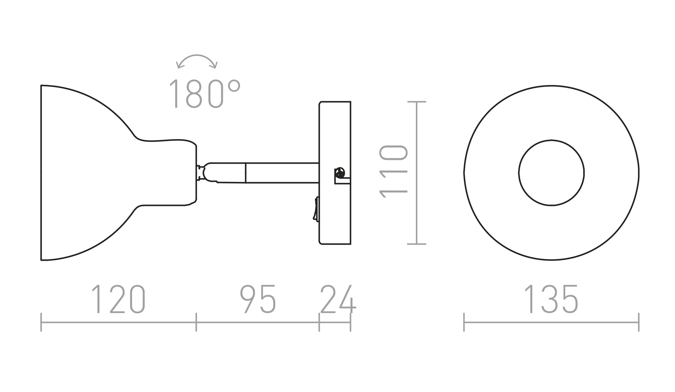 Termék vázlat – LEDRA BAROQUE fali lámpa fekete króm 230V LED E27 11W