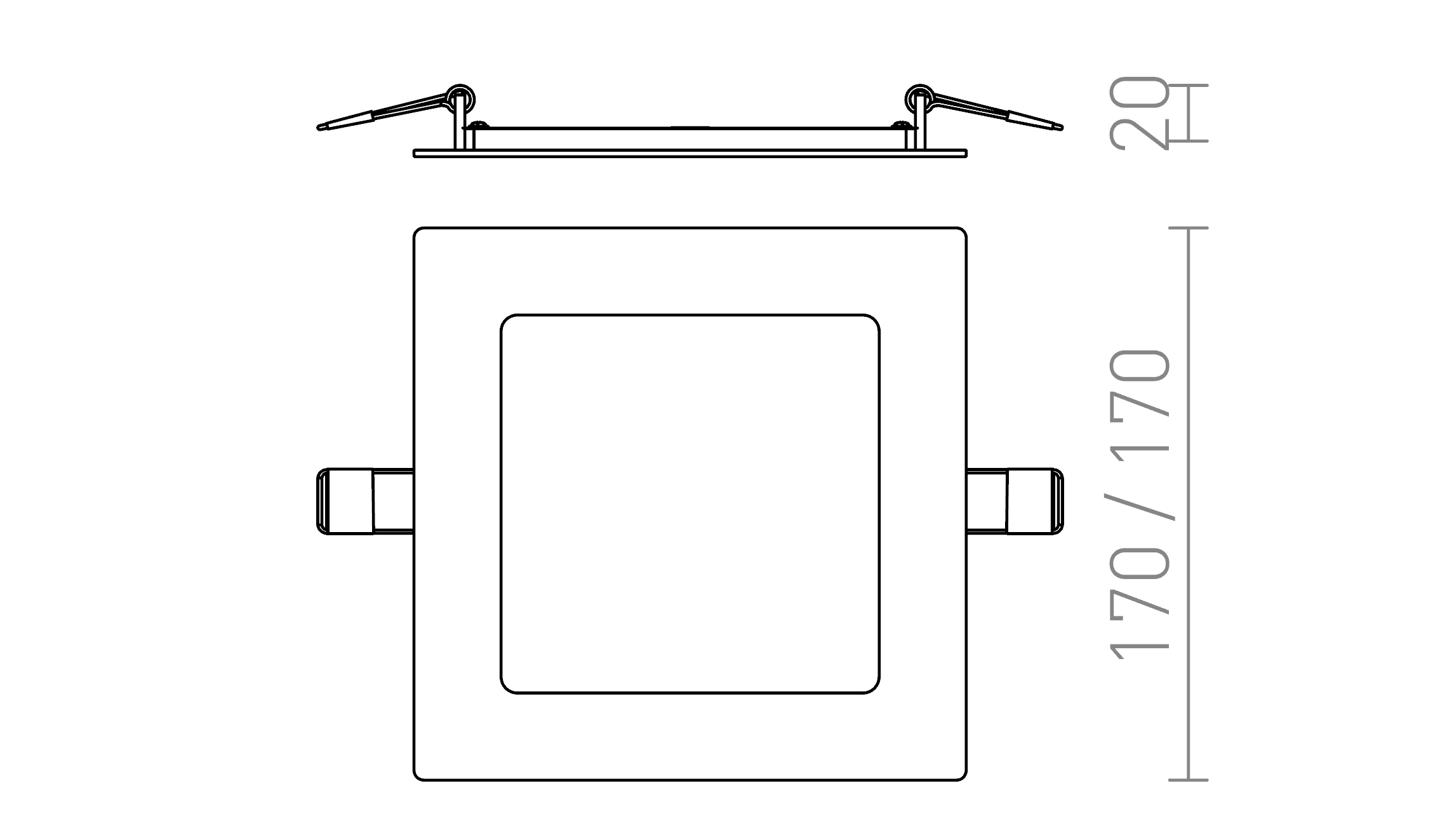 Termék vázlat – LEDRA SOCORRO SQ 170 süllyesztett lámpa fehér 230V LED 12W 3000K