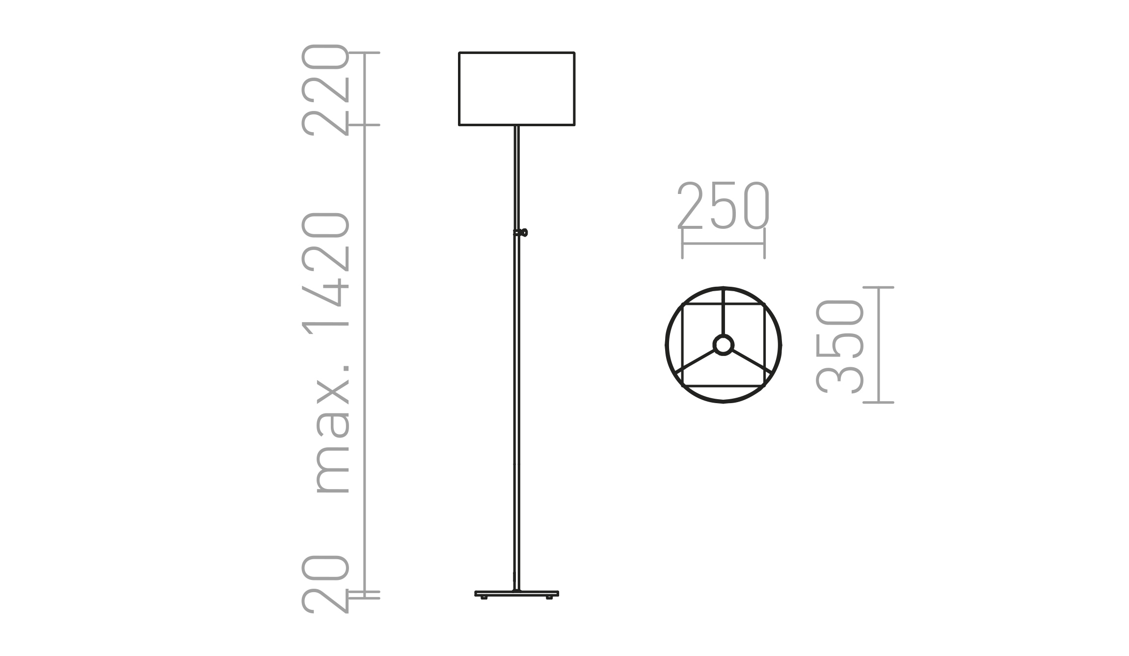 Termék vázlat – LEDRA EDIKA állólámpa barna matt nikkel 230V LED E27 15W