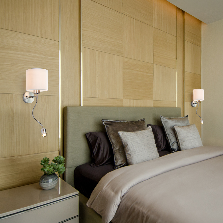 RENDL VERSA nástenná s tienidlom biela matný nikel 230V LED E27 LED 15+3W 40° 3000K