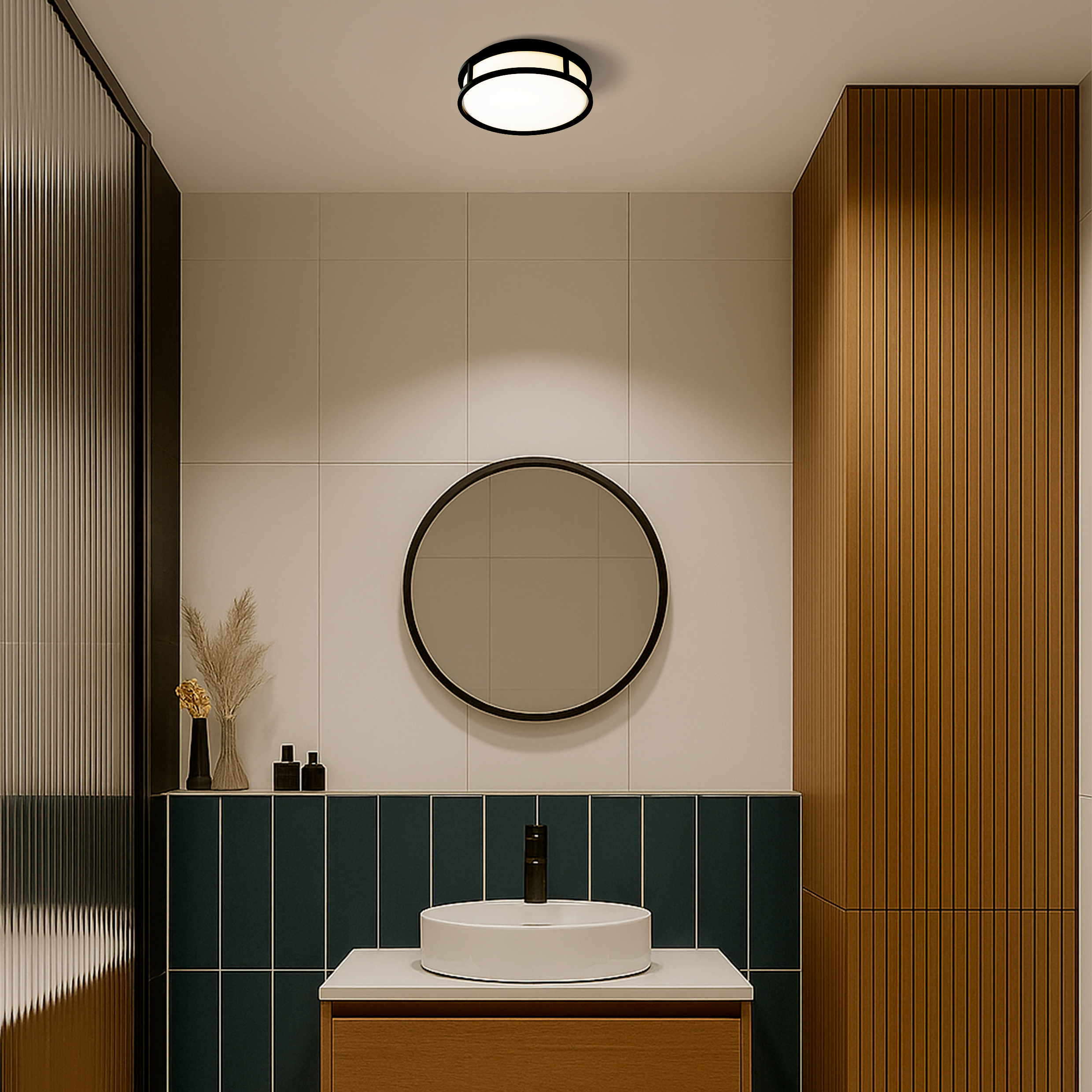 RENDL GRANDE LED 25 stropná opálové sklo/čierna 230V LED 12W IP44 3000K