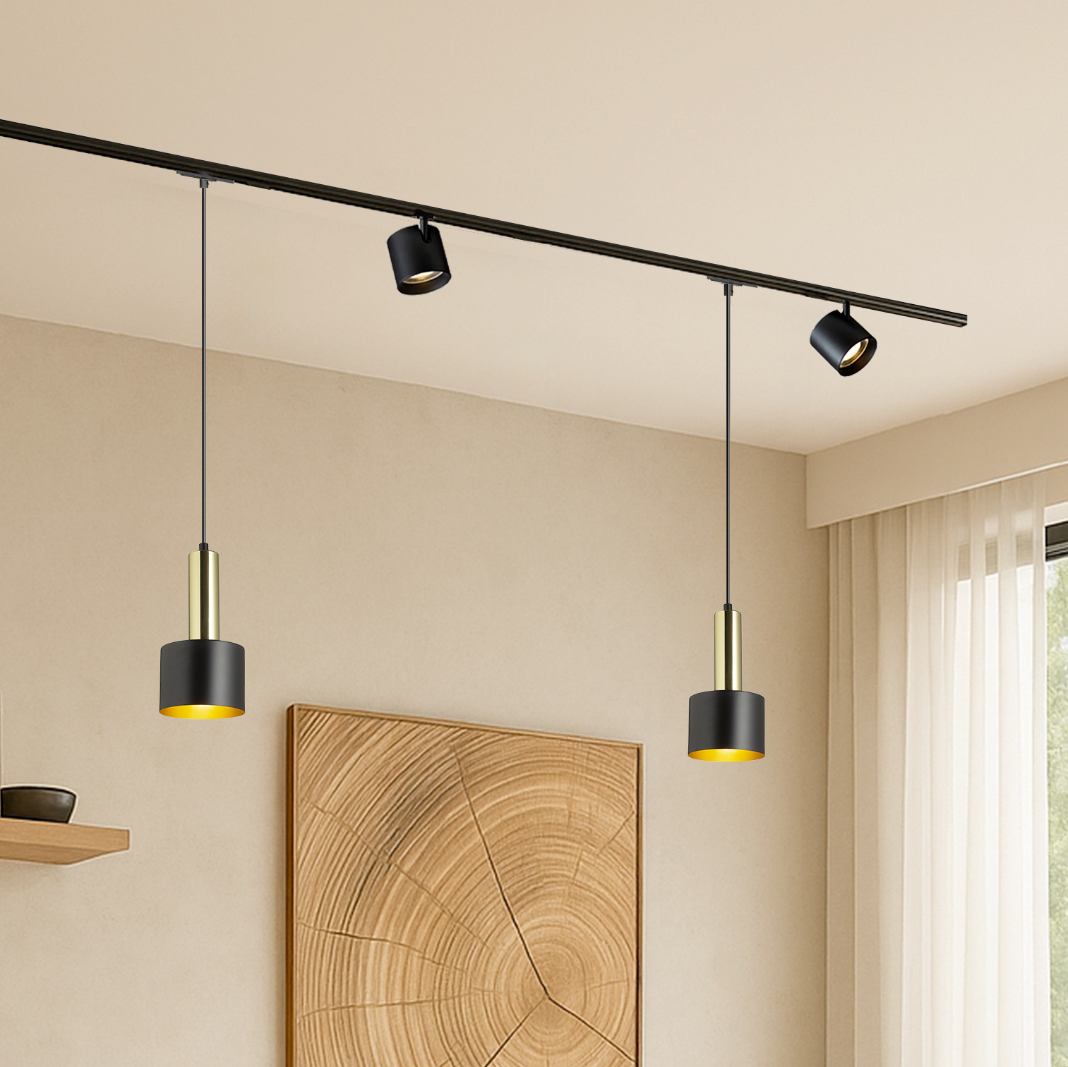 RENDL GIULIA 12 na jednookr. lištu čierna/zlatohnedá mosadz 230V LED E27 11W