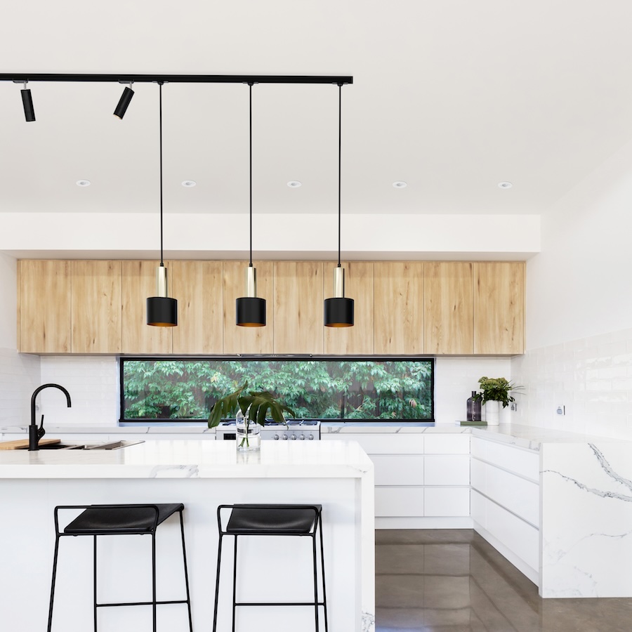 RENDL GIULIA 12 na trojokruh. lištu čierna/zlatohnedá mosadz 230V LED E27 11W