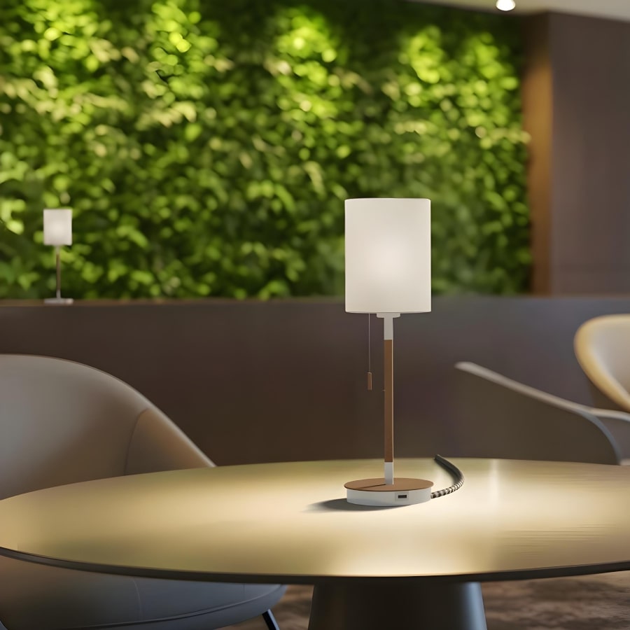 RENDL KEITH/RON 15/20 stolná s USB Polycotton biela/buk 230V LED E27 15W