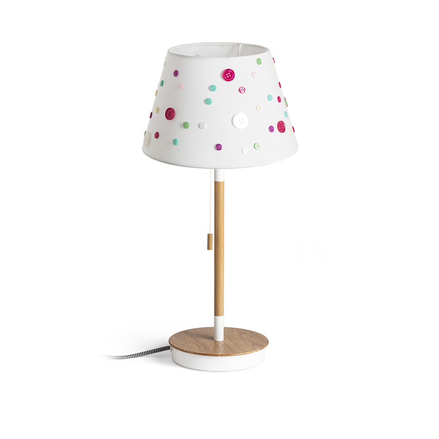 RENDL R14037 KEITH/DELISA stolná lampa, dekoratívne biela gombíky/buk