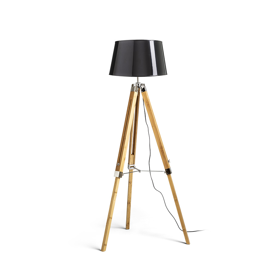 RENDL R14046 ALVIS/RIDICK stojanová lampa, dekoratívne lesklá čierna zlatá fólia/bambus/chróm
