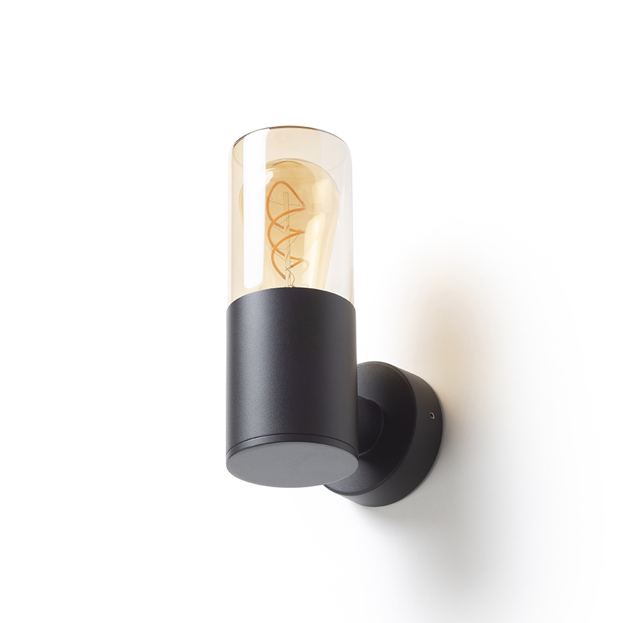 RENDL QUINN nástenná čierna jantárové sklo 230V LED E27 11W IP54