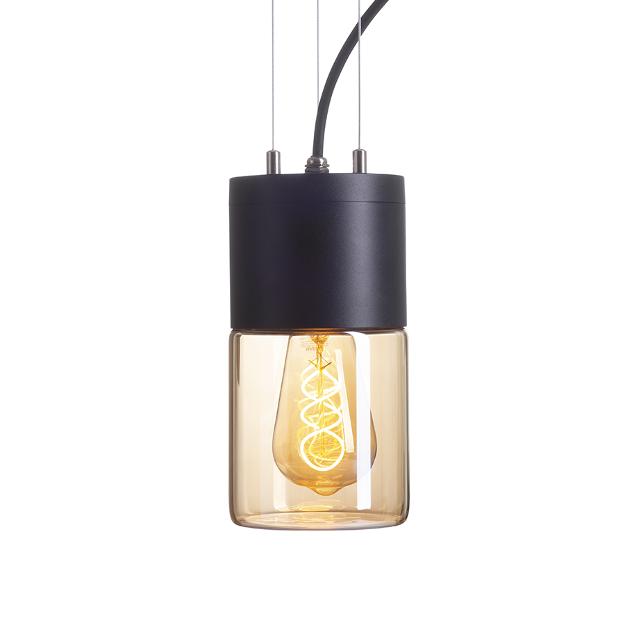 RENDL QUINN závesná čierna jantárové sklo 230V LED E27 11W IP54