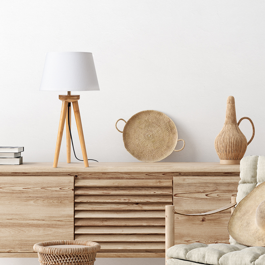 RENDL BASCO stolný podstavec bambus 230V LED E27 15W