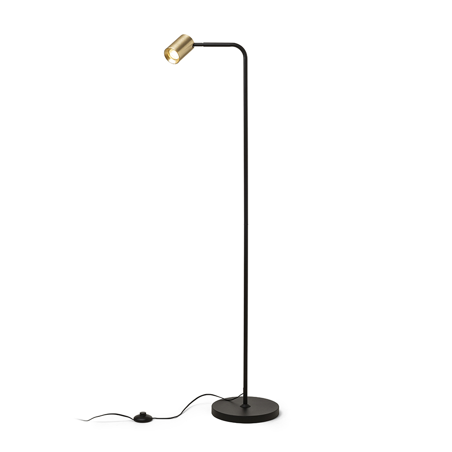 RENDL R14264 FLYNN stojanová lampa, na čítanie čierna/česaná mosadz