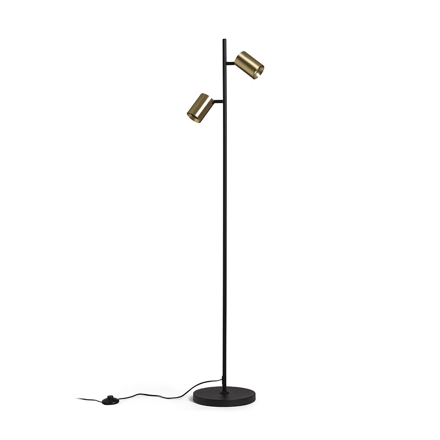 RENDL R14267 FLYNN stojanová lampa, na čítanie čierna/česaná mosadz