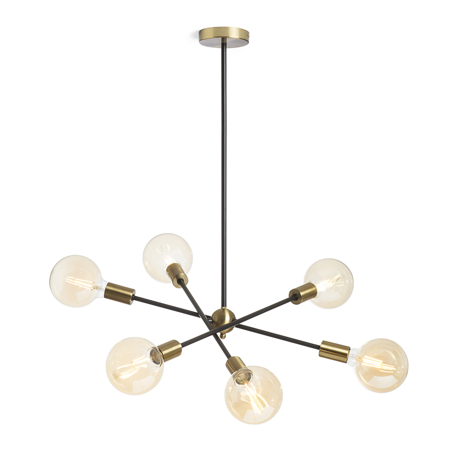 RENDL ARTEMIA 6 na tyči čierna česaná mosadz 230V LED E27 6x15W