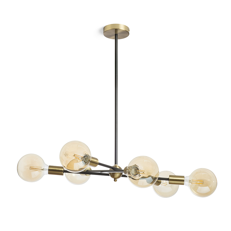 RENDL ARTEMIA 6 na tyči čierna česaná mosadz 230V LED E27 6x15W