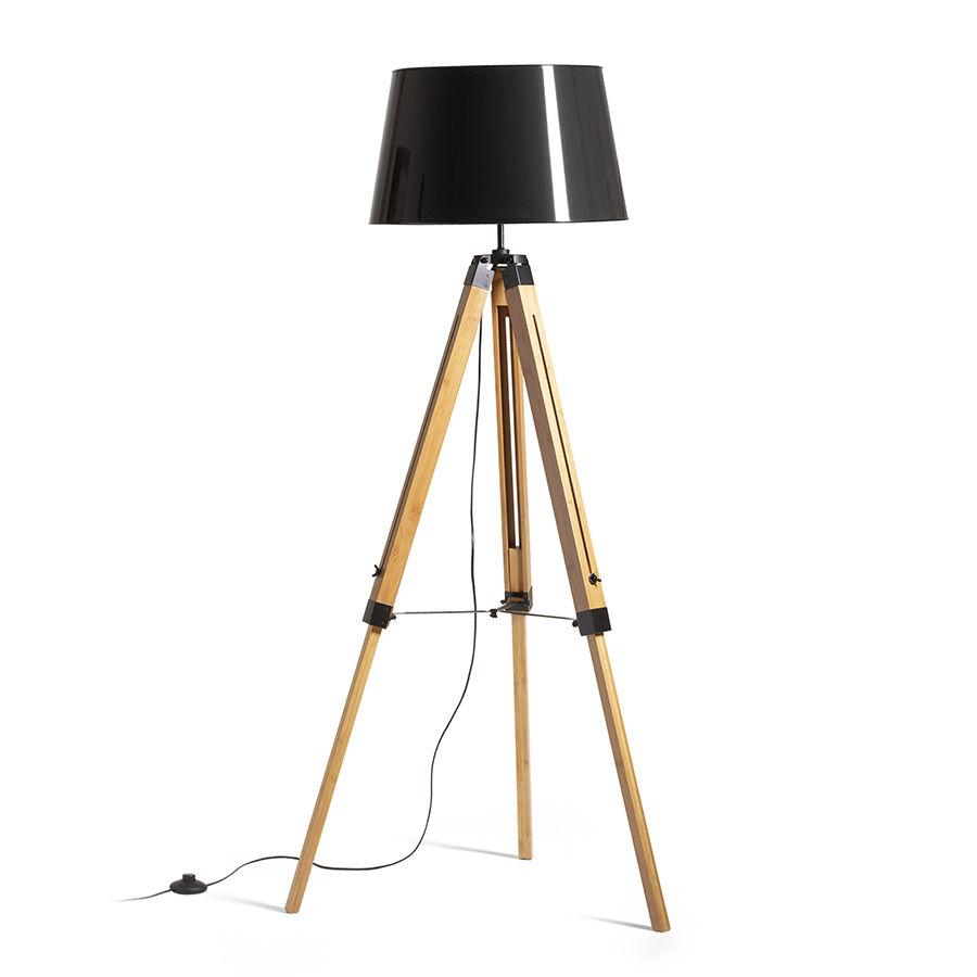 RENDL R14501 ALVIS/RIDICK stojanová lampa, dekoratívne lesklá čierna zlatá fólia/bambus/čierna