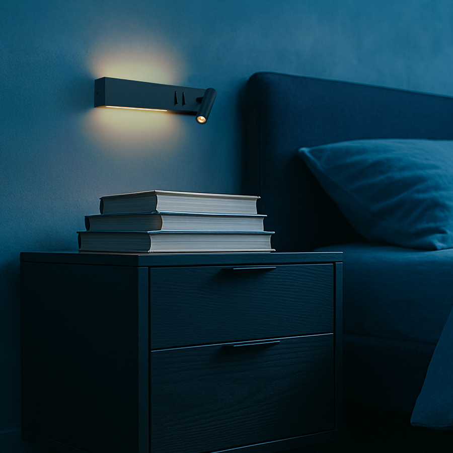 RENDL ODEON nástenná s podsvietením čierna 230V LED 8+3W 30° 3000K