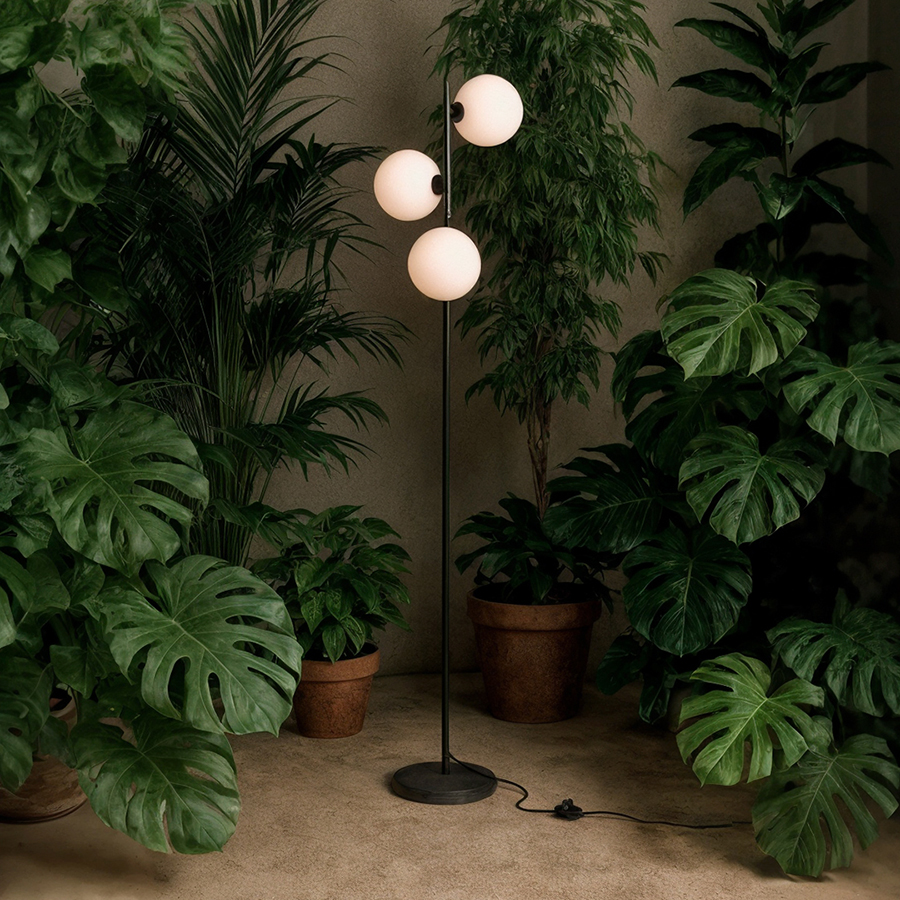 RENDL ETHERIA stojanová čierna opálové sklo 230V LED G9 3x7W