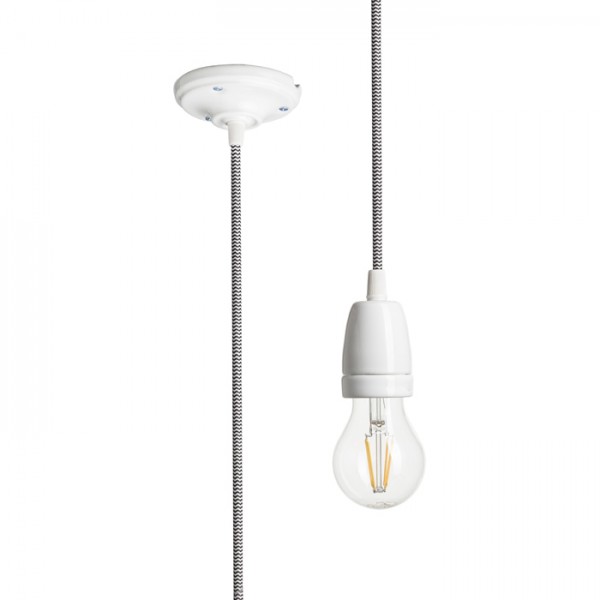 RENDL lampeskærme, tilbehør, baser, pendel sæt FABIO pendelset sort/hvid porcelæn 230V LED E27 15W R10617 1