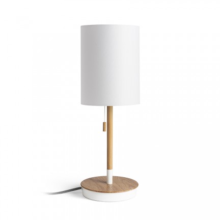RENDL table lamp KEITH/RON 15/20 table with USB Polycotton white/beech 230V LED E27 7W R14036 1