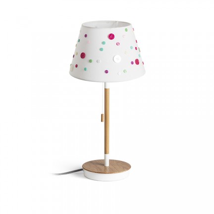 RENDL Tischlampe KEITH/DELISA Tischleuchte mit USB weiß Knöpfe/Buche 230V LED E27 11W R14037 1
