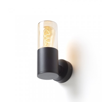 RENDL Aussenleuchte QUINN Wandleuchte schwarz Bernsteinfarbenes Glas 230V LED E27 11W IP54 R14129 1