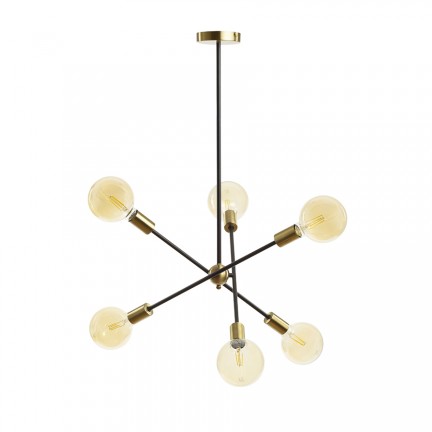 RENDL Hängeleuchte ARTEMIA 6 an einer Stange schwarz Gebürstes Messing 230V LED E27 6x15W R14398 1
