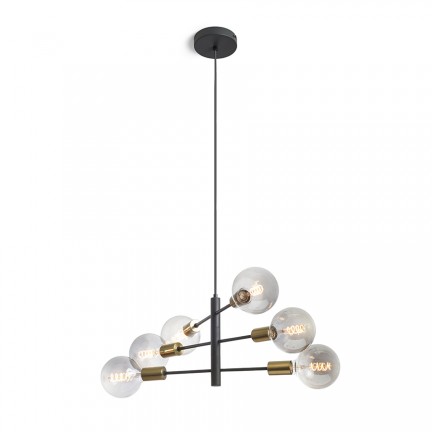 RENDL Hängeleuchte ARTEMIA 6 Pendelleuchte schwarz Gebürstes Messing 230V LED E27 6x15W R14399 1